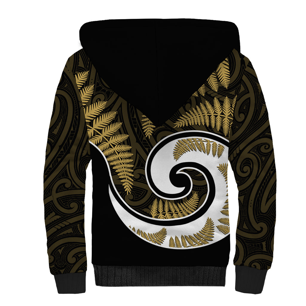 New Zealand Sherpa Hoodie Maori With Silver Fern Gold LT6 - Wonder Print Shop