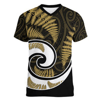 New Zealand Women V Neck T Shirt Maori With Silver Fern Gold LT6 - Wonder Print Shop