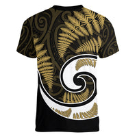 New Zealand Women V Neck T Shirt Maori With Silver Fern Gold LT6 - Wonder Print Shop