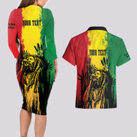 Legend Bob Personalized Couples Matching Long Sleeve Bodycon Dress and Hawaiian Shirt Reggae Grunge LT7 - Wonder Print Shop