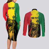 Legend Bob Personalized Couples Matching Long Sleeve Bodycon Dress and Long Sleeve Button Shirt Reggae Grunge LT7 - Wonder Print Shop