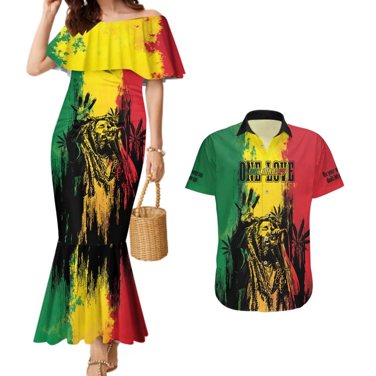 Legend Bob Personalized Couples Matching Mermaid Dress and Hawaiian Shirt Reggae Grunge LT7 - Wonder Print Shop