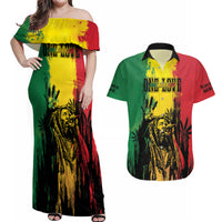Legend Bob Personalized Couples Matching Off Shoulder Maxi Dress and Hawaiian Shirt Reggae Grunge LT7 - Wonder Print Shop