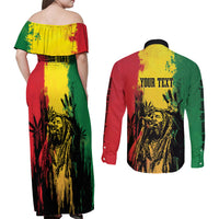 Legend Bob Personalized Couples Matching Off Shoulder Maxi Dress and Long Sleeve Button Shirt Reggae Grunge LT7 - Wonder Print Shop