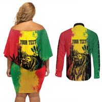 Legend Bob Personalized Couples Matching Off Shoulder Short Dress and Long Sleeve Button Shirt Reggae Grunge LT7 - Wonder Print Shop