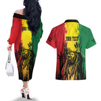 Legend Bob Personalized Couples Matching Off The Shoulder Long Sleeve Dress and Hawaiian Shirt Reggae Grunge LT7 - Wonder Print Shop
