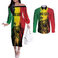 Bob Marley Personalized Couples Matching Off The Shoulder Long Sleeve Dress and Long Sleeve Button Shirt Reggae Grunge