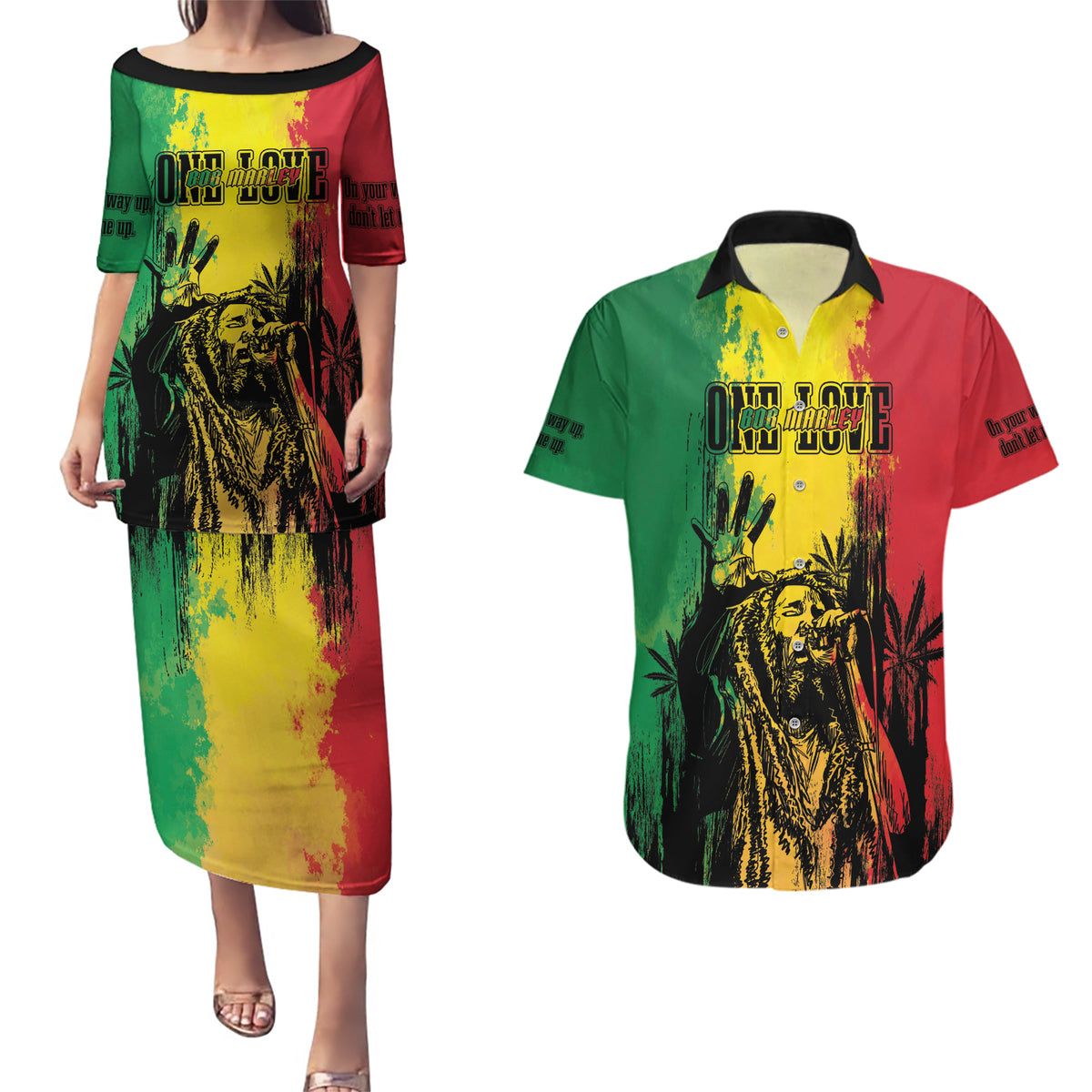 Legend Bob Personalized Couples Matching Puletasi and Hawaiian Shirt Reggae Grunge LT7 - Wonder Print Shop