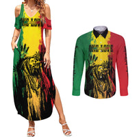 Legend Bob Personalized Couples Matching Summer Maxi Dress and Long Sleeve Button Shirt Reggae Grunge LT7 - Wonder Print Shop