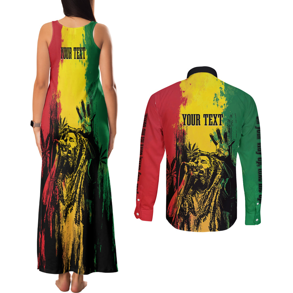 Legend Bob Personalized Couples Matching Tank Maxi Dress and Long Sleeve Button Shirt Reggae Grunge LT7 - Wonder Print Shop