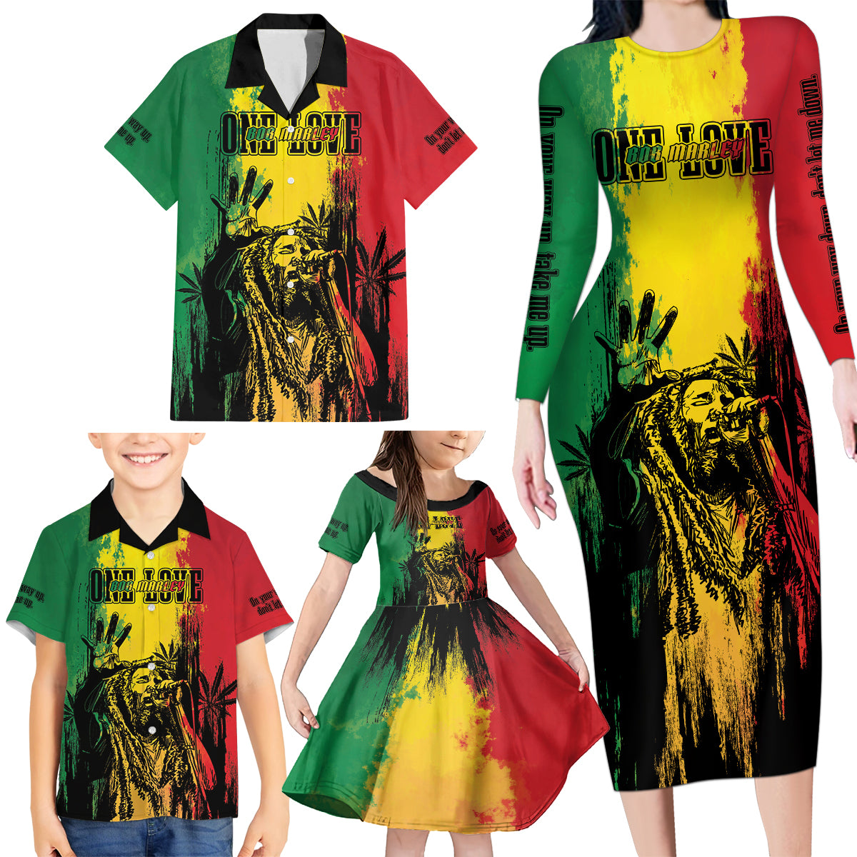 Legend Bob Personalized Family Matching Long Sleeve Bodycon Dress and Hawaiian Shirt Reggae Grunge LT7 - Wonder Print Shop
