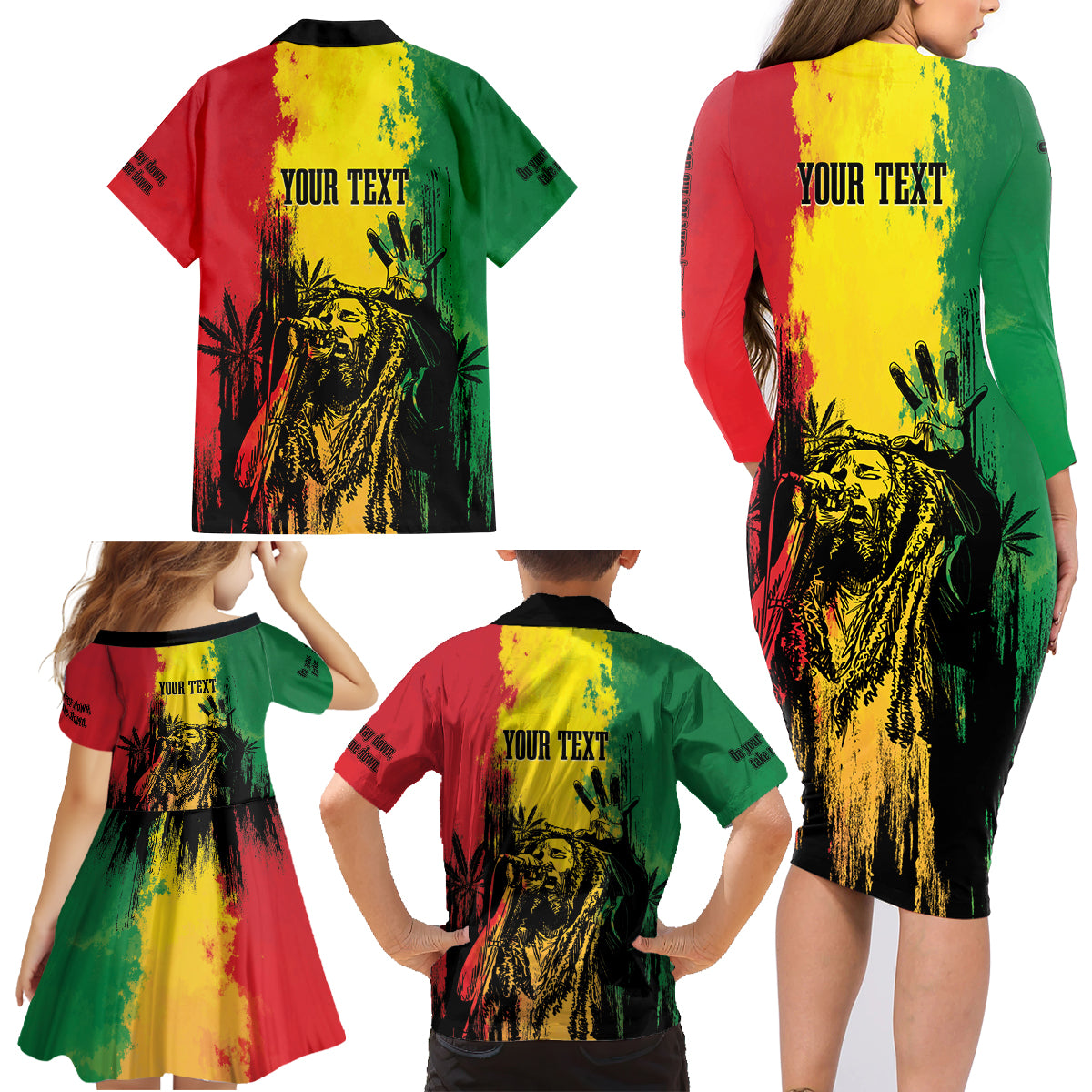 Legend Bob Personalized Family Matching Long Sleeve Bodycon Dress and Hawaiian Shirt Reggae Grunge LT7 - Wonder Print Shop