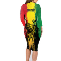 Legend Bob Personalized Family Matching Long Sleeve Bodycon Dress and Hawaiian Shirt Reggae Grunge LT7 - Wonder Print Shop
