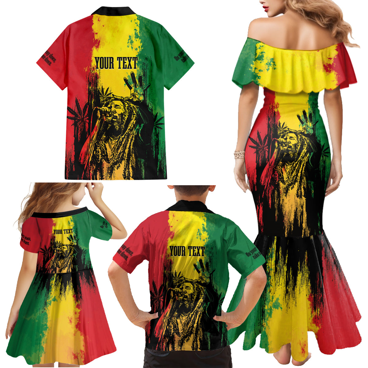 Legend Bob Personalized Family Matching Mermaid Dress and Hawaiian Shirt Reggae Grunge LT7 - Wonder Print Shop