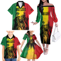 Legend Bob Personalized Family Matching Off Shoulder Long Sleeve Dress and Hawaiian Shirt Reggae Grunge - Wonder Print Shop