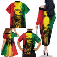 Legend Bob Personalized Family Matching Off Shoulder Long Sleeve Dress and Hawaiian Shirt Reggae Grunge - Wonder Print Shop