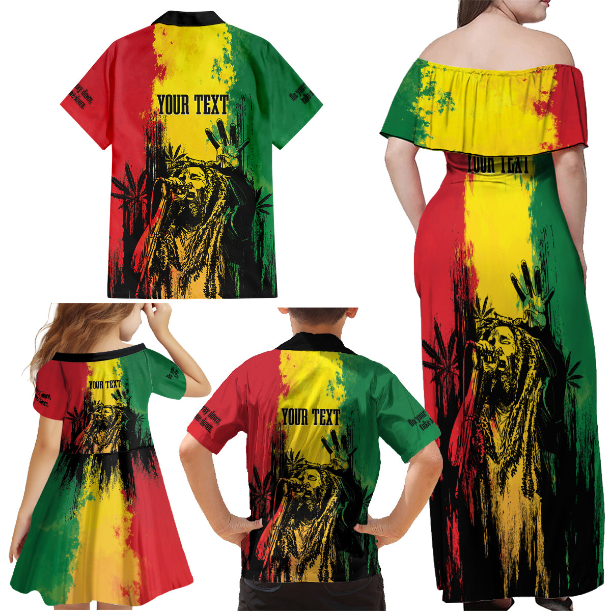 Legend Bob Personalized Family Matching Off Shoulder Maxi Dress and Hawaiian Shirt Reggae Grunge LT7 - Wonder Print Shop