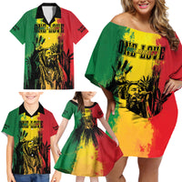 Legend Bob Personalized Family Matching Off Shoulder Short Dress and Hawaiian Shirt Reggae Grunge LT7 - Wonder Print Shop