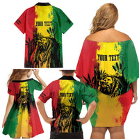 Legend Bob Personalized Family Matching Off Shoulder Short Dress and Hawaiian Shirt Reggae Grunge LT7 - Wonder Print Shop