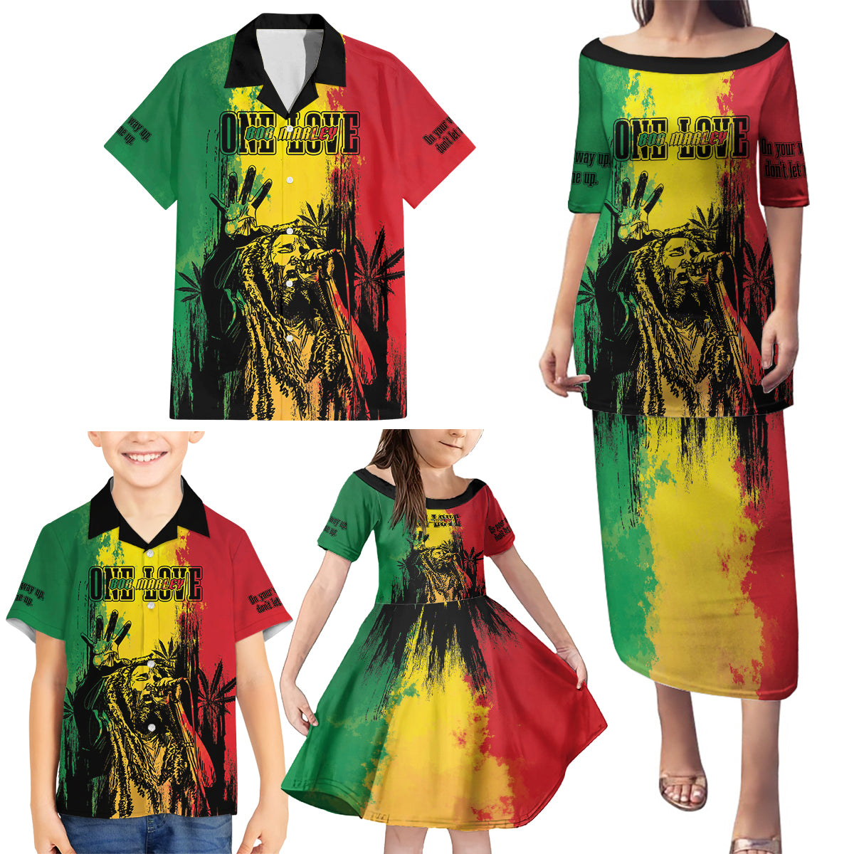 Legend Bob Personalized Family Matching Puletasi and Hawaiian Shirt Reggae Grunge - Wonder Print Shop