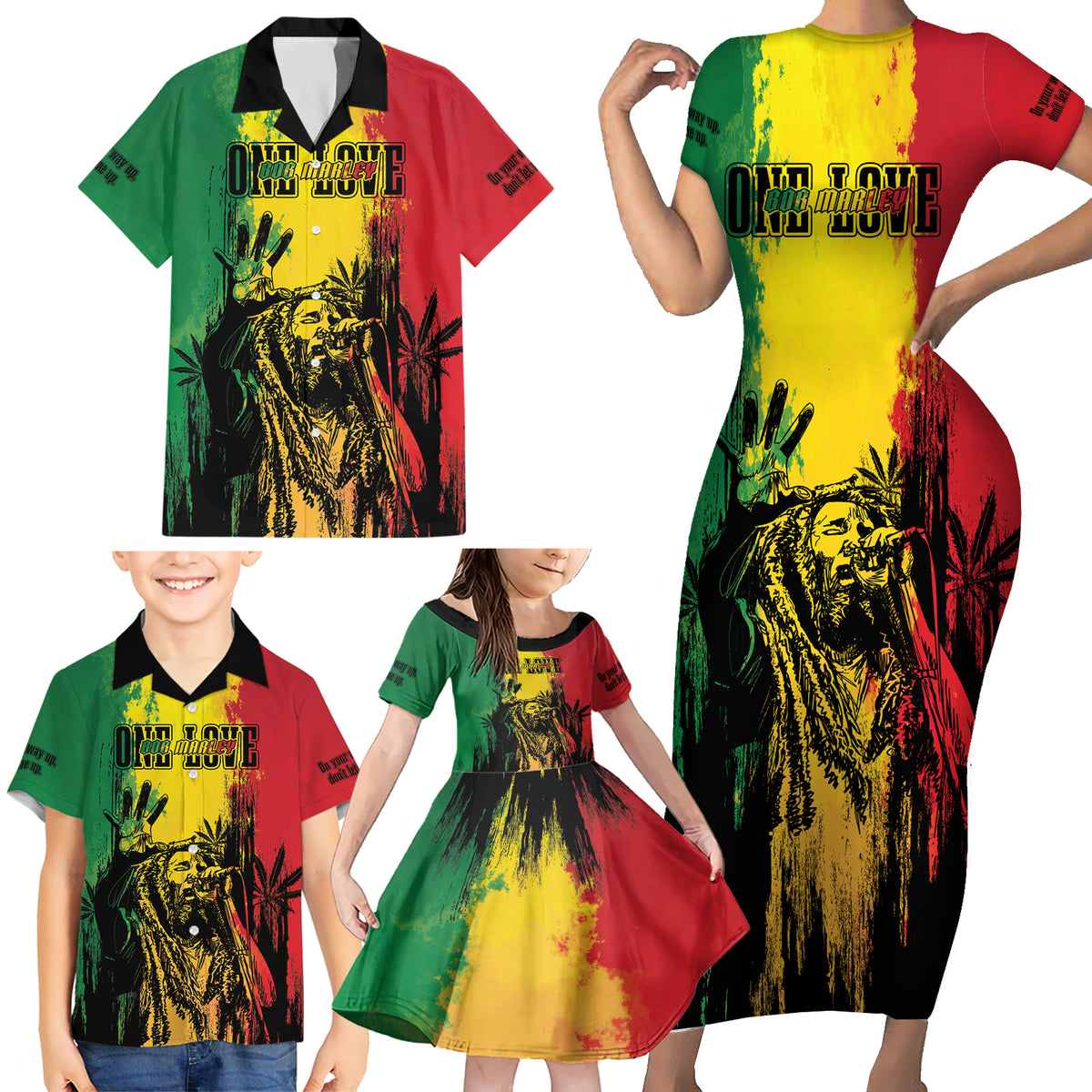 Legend Bob Personalized Family Matching Short Sleeve Bodycon Dress and Hawaiian Shirt Reggae Grunge - Wonder Print Shop
