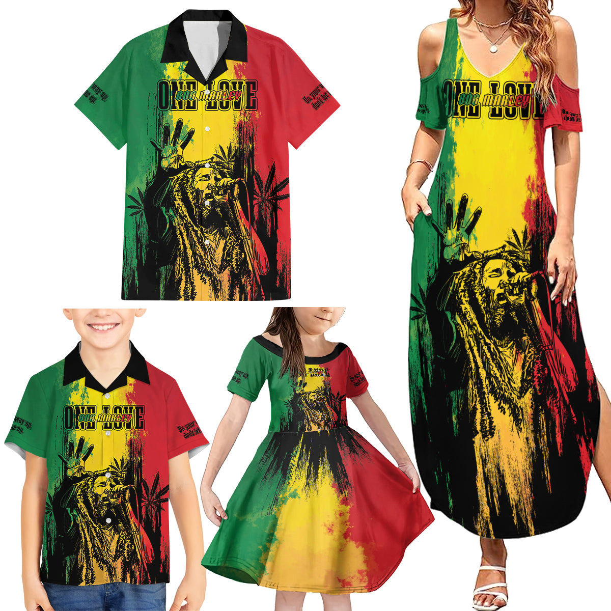 Legend Bob Personalized Family Matching Summer Maxi Dress and Hawaiian Shirt Reggae Grunge - Wonder Print Shop