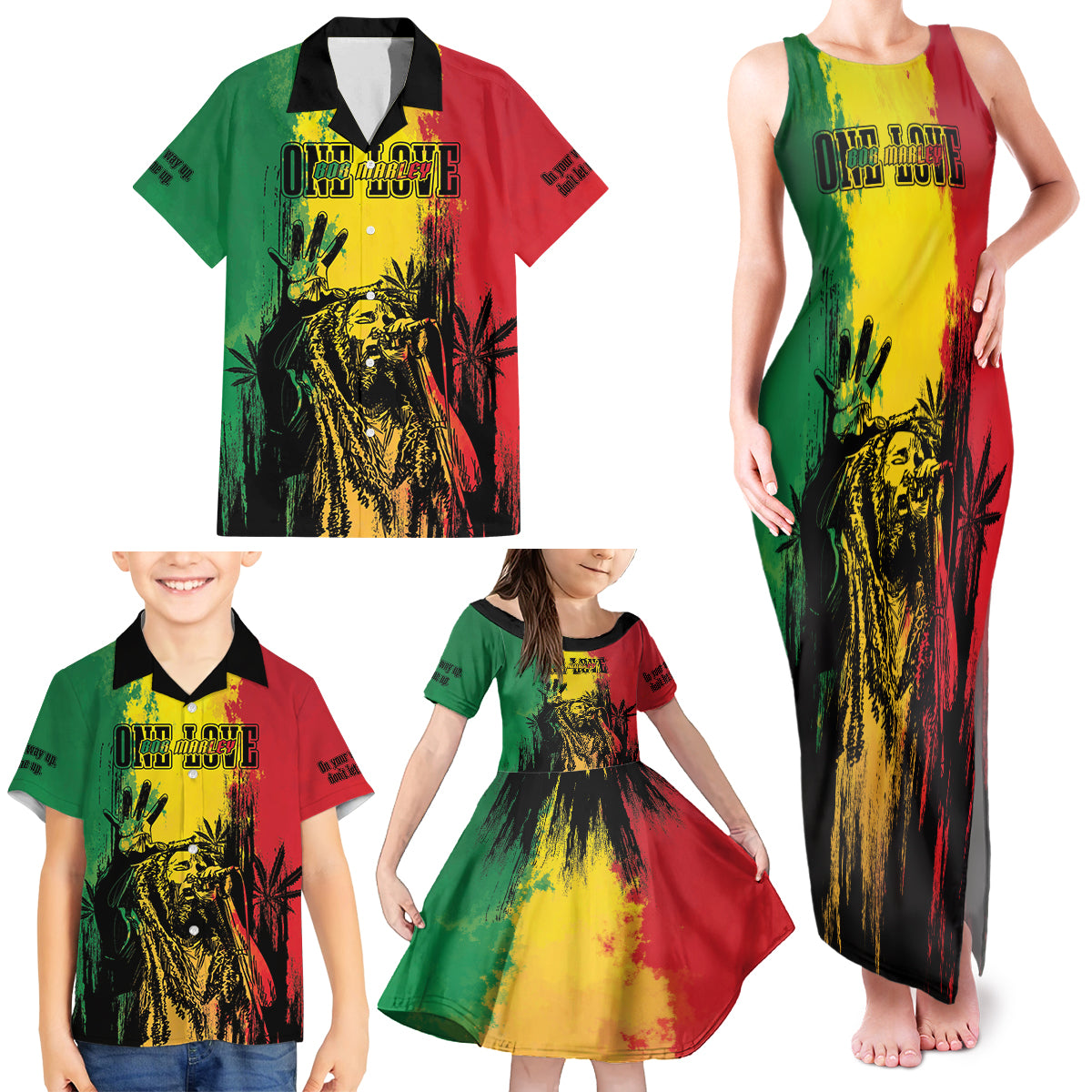 Legend Bob Personalized Family Matching Tank Maxi Dress and Hawaiian Shirt Reggae Grunge - Wonder Print Shop