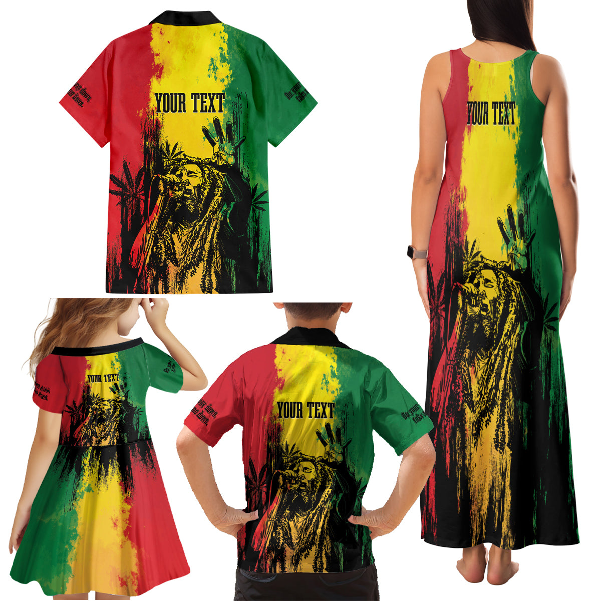 Legend Bob Personalized Family Matching Tank Maxi Dress and Hawaiian Shirt Reggae Grunge - Wonder Print Shop