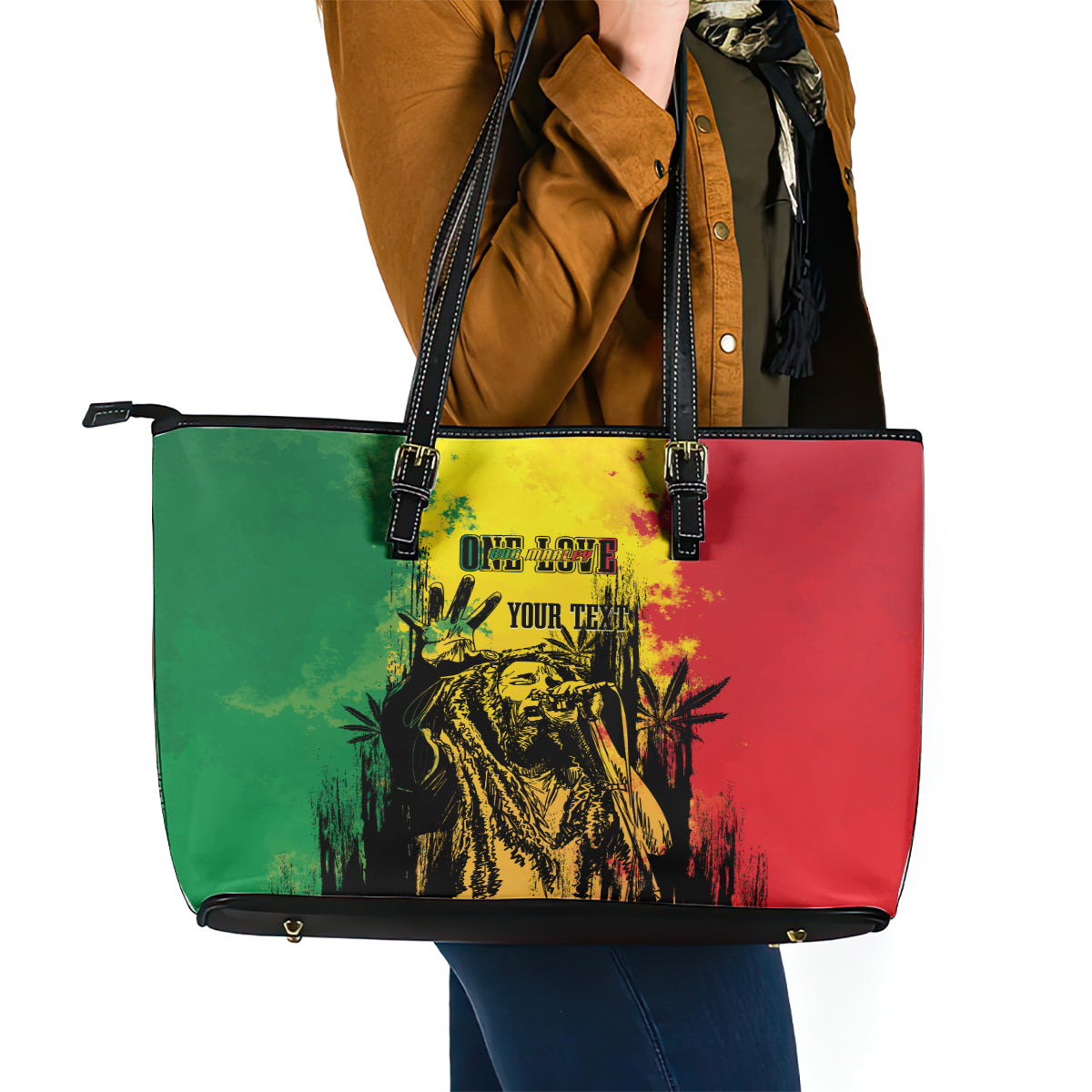 Legend Bob Personalized Leather Tote Bag Reggae Grunge - Wonder Print Shop