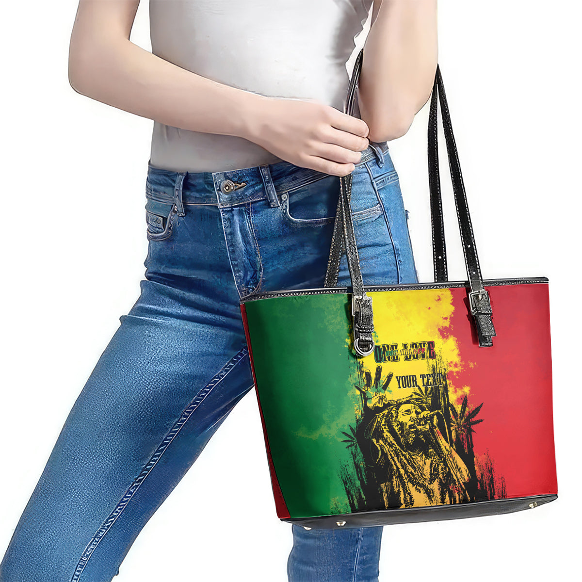 Legend Bob Personalized Leather Tote Bag Reggae Grunge - Wonder Print Shop