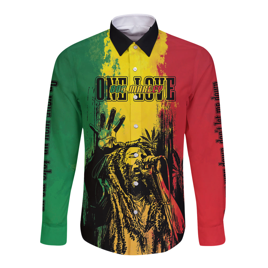 Legend Bob Personalized Long Sleeve Button Shirt Reggae Grunge - Wonder Print Shop