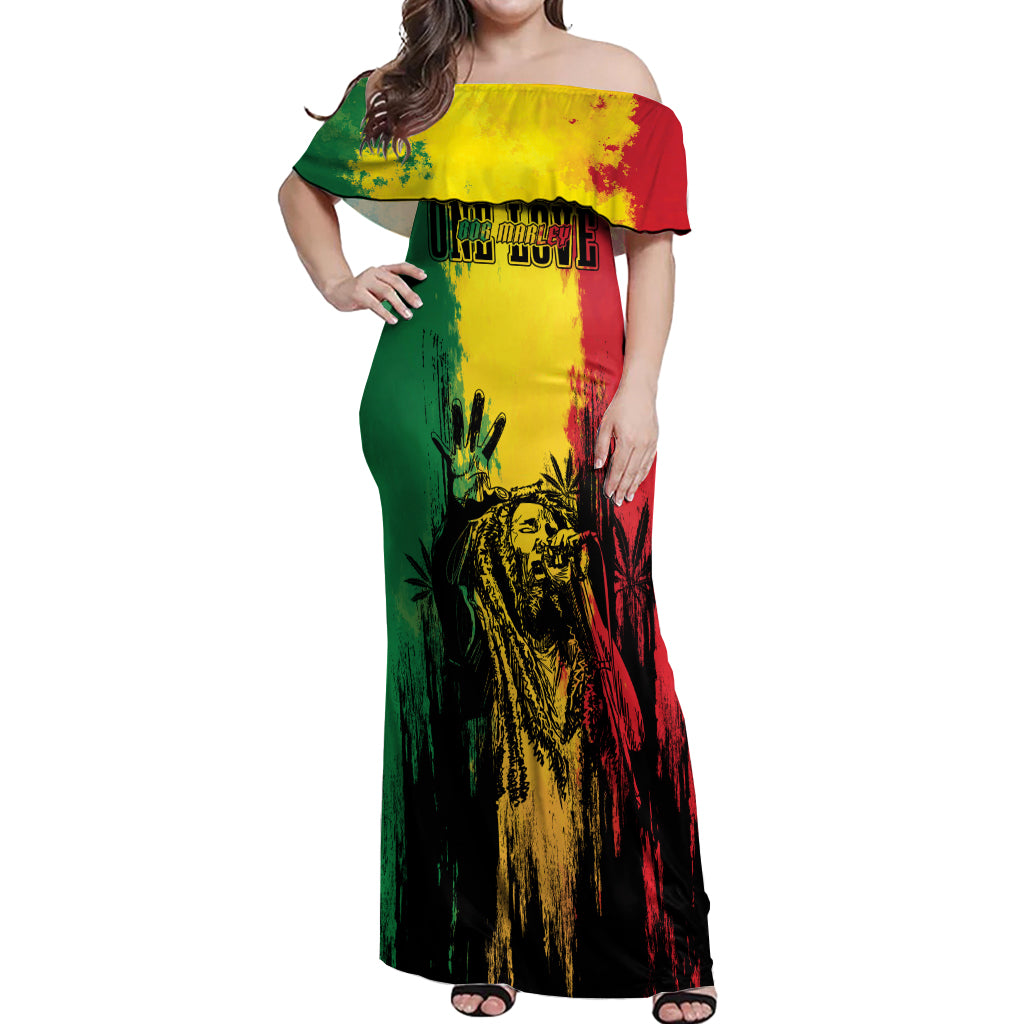 Legend Bob Personalized Off Shoulder Maxi Dress Reggae Grunge - Wonder Print Shop