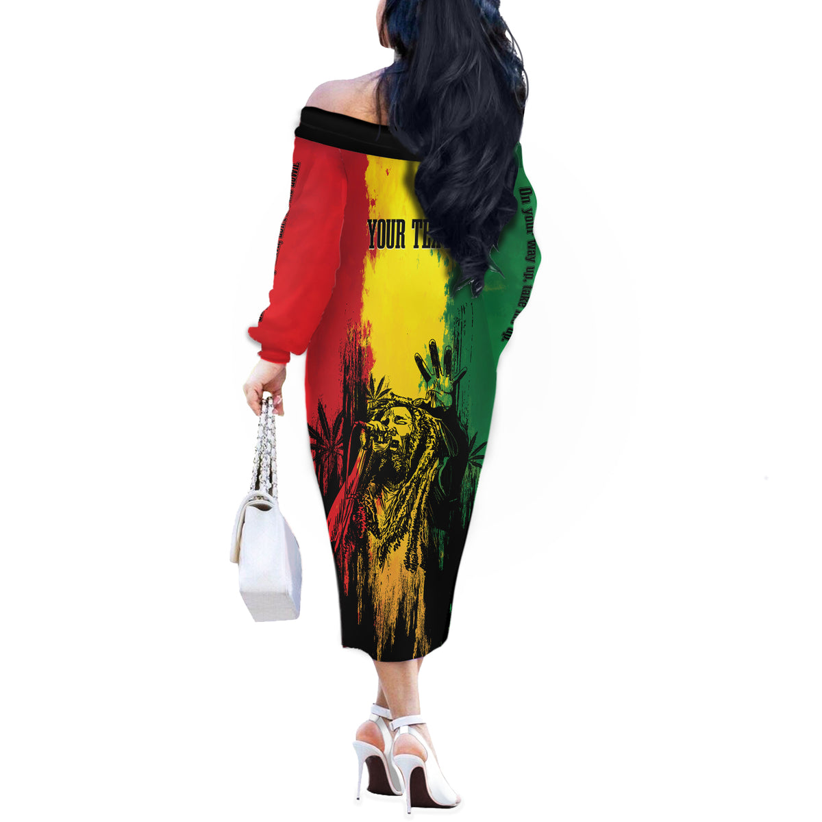 Legend Bob Personalized Off The Shoulder Long Sleeve Dress Reggae Grunge - Wonder Print Shop