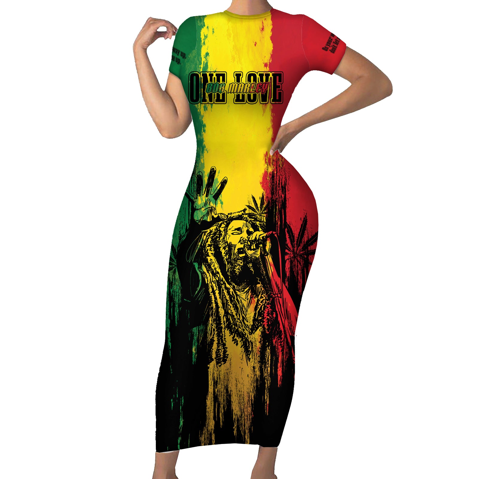 Legend Bob Personalized Short Sleeve Bodycon Dress Reggae Grunge - Wonder Print Shop