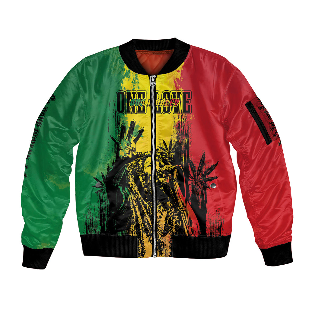 Legend Bob Personalized Sleeve Zip Bomber Jacket Reggae Grunge - Wonder Print Shop