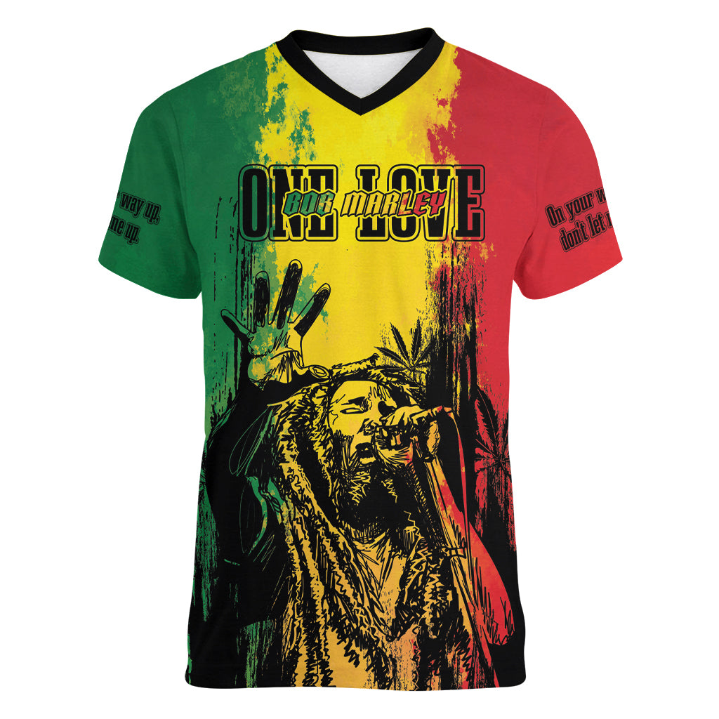 Legend Bob Personalized Women V Neck T Shirt Reggae Grunge - Wonder Print Shop