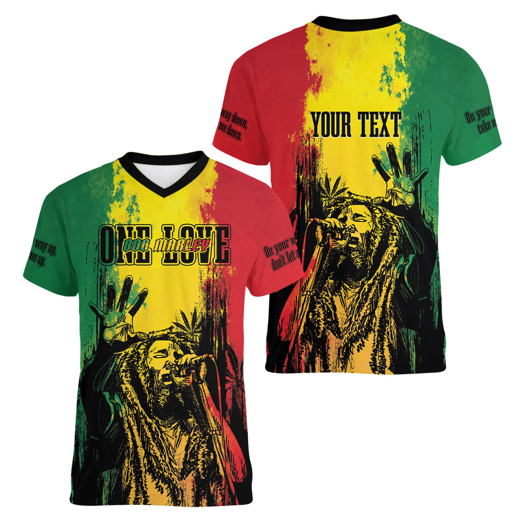 Legend Bob Personalized Women V Neck T Shirt Reggae Grunge - Wonder Print Shop