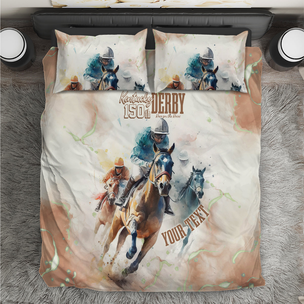 Personalised Kentucky Horse Racing Bedding Set 150th Anniversary