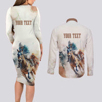 Personalised Kentucky Horse Racing Couples Matching Long Sleeve Bodycon Dress and Long Sleeve Button Shirt 151st Anniversary LT7