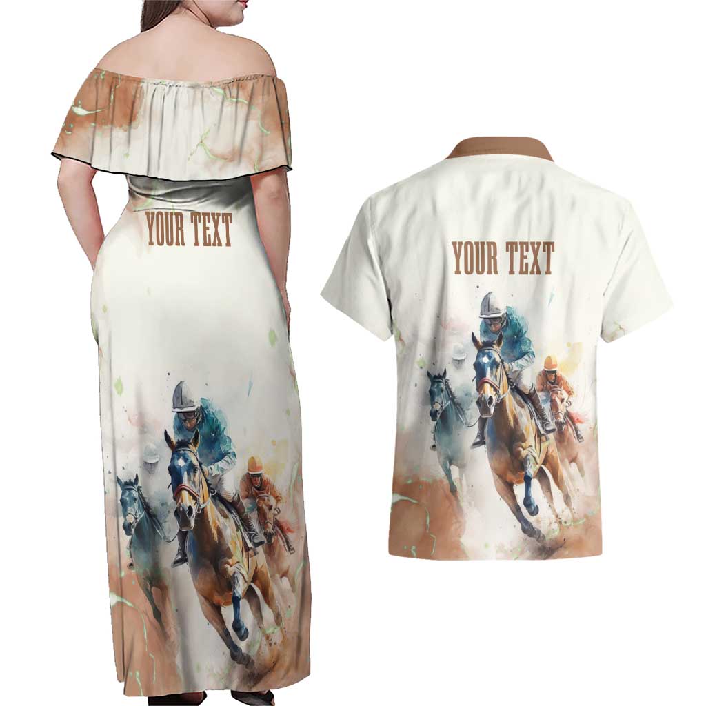 Personalised Kentucky Horse Racing Couples Matching Off Shoulder Maxi Dress and Hawaiian Shirt 151st Anniversary LT7
