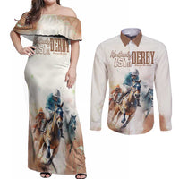 Personalised Kentucky Horse Racing Couples Matching Off Shoulder Maxi Dress and Long Sleeve Button Shirt 151st Anniversary LT7