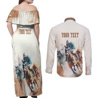 Personalised Kentucky Horse Racing Couples Matching Off Shoulder Maxi Dress and Long Sleeve Button Shirt 151st Anniversary LT7