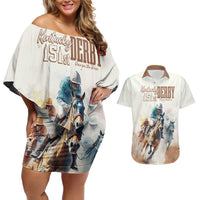 Personalised Kentucky Horse Racing Couples Matching Off Shoulder Short Dress and Hawaiian Shirt 151st Anniversary LT7
