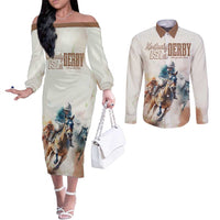 Personalised Kentucky Horse Racing Couples Matching Off The Shoulder Long Sleeve Dress and Long Sleeve Button Shirt 151st Anniversary LT7