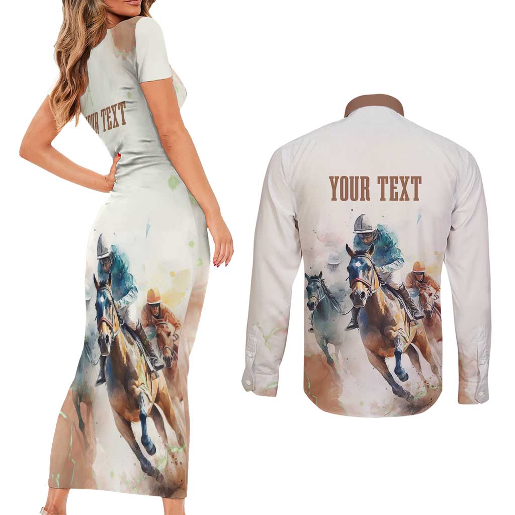 Personalised Kentucky Horse Racing Couples Matching Short Sleeve Bodycon Dress and Long Sleeve Button Shirt 151st Anniversary LT7