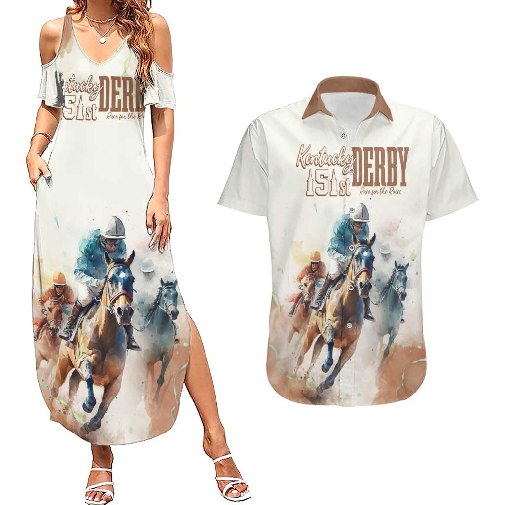 Personalised Kentucky Horse Racing Couples Matching Summer Maxi Dress and Hawaiian Shirt 151st Anniversary LT7