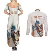 Personalised Kentucky Horse Racing Couples Matching Summer Maxi Dress and Long Sleeve Button Shirt 151st Anniversary LT7