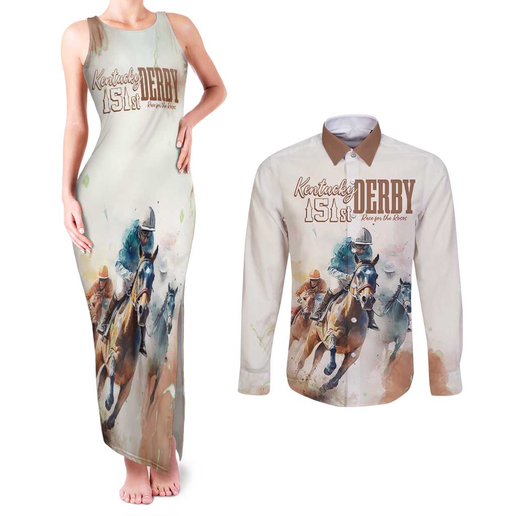 Personalised Kentucky Horse Racing Couples Matching Tank Maxi Dress and Long Sleeve Button Shirt 151st Anniversary LT7