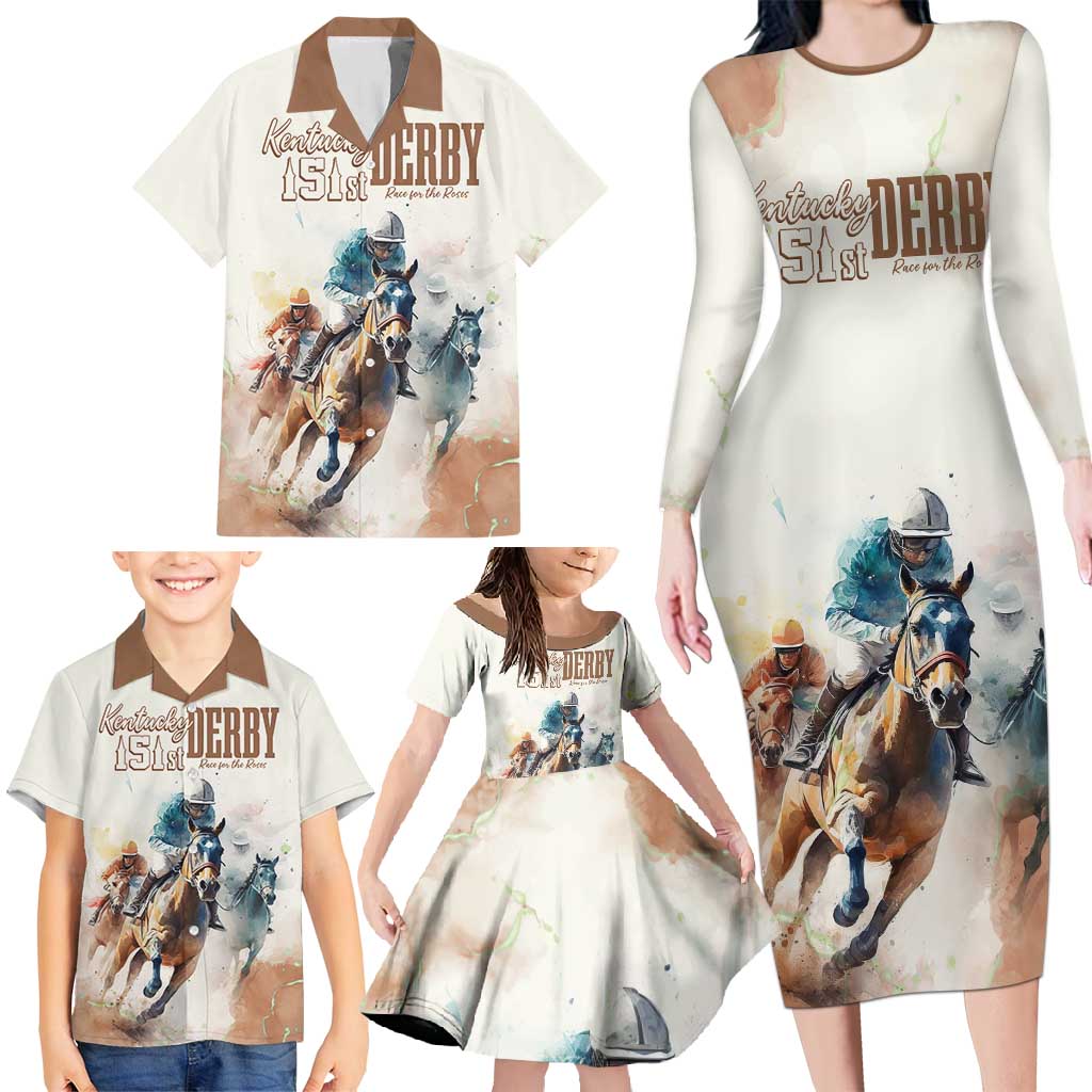 Personalised Kentucky Horse Racing Family Matching Long Sleeve Bodycon Dress and Hawaiian Shirt 151st Anniversary LT7