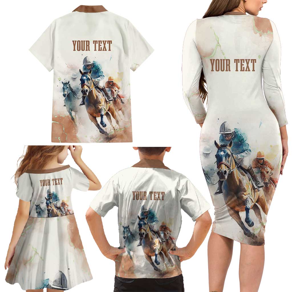 Personalised Kentucky Horse Racing Family Matching Long Sleeve Bodycon Dress and Hawaiian Shirt 151st Anniversary LT7